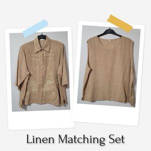 Vintage linen shirt and shell matching set, camel, large